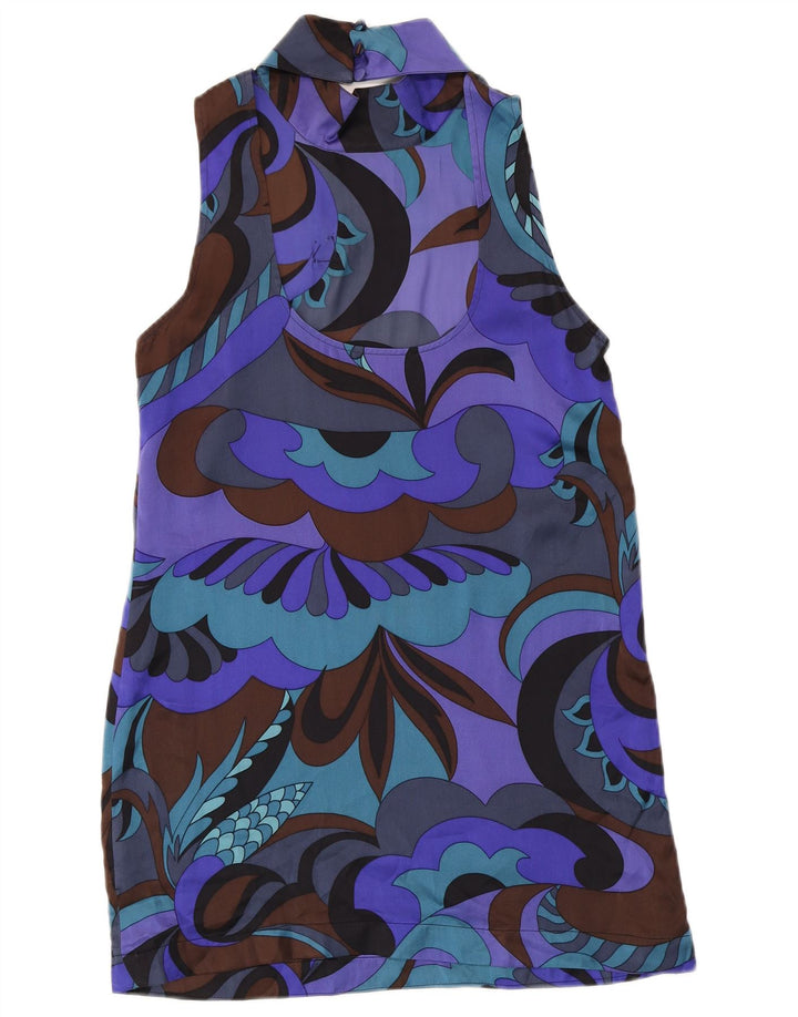 Vestido feminino com bainha com padrão abstrato da Max & Co. Reino Unido 12 médio roxo