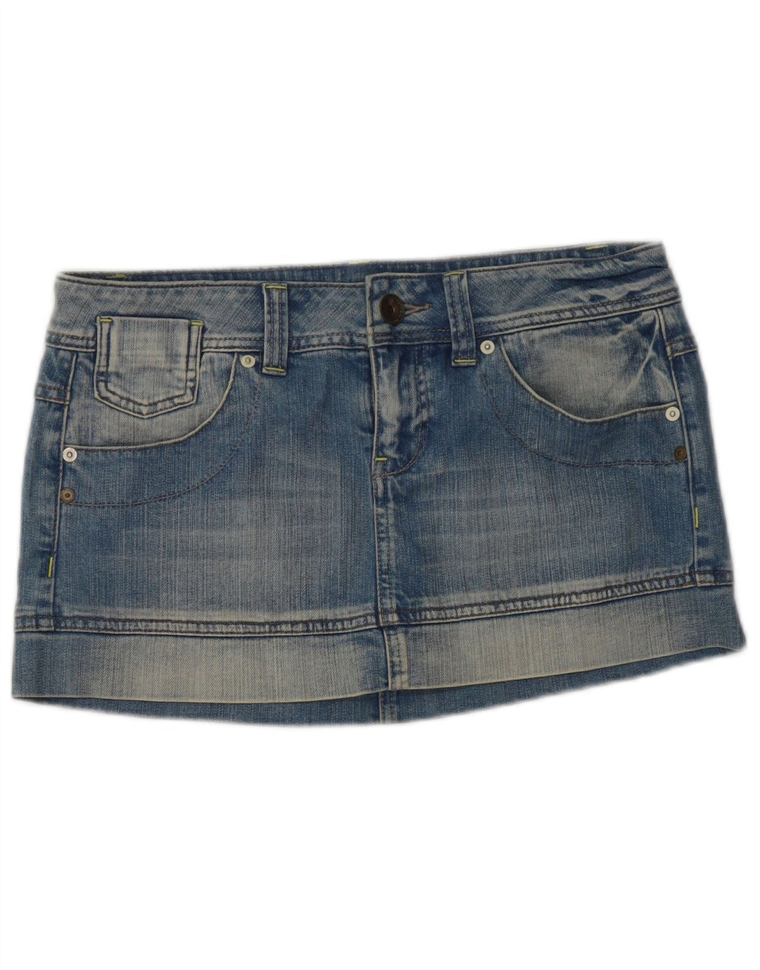 Mini saia jeans feminina Benetton IT 42 médio W32 algodão azul