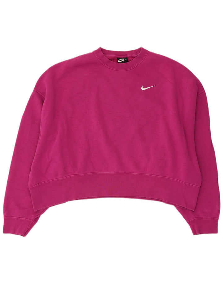 NIKE Womens Crop Oversized Sweatshirt Jumper UK 14 Médio Rosa Algodão