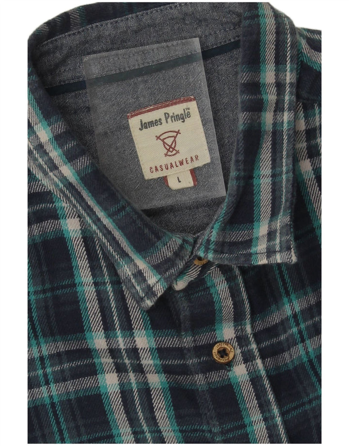 Camisa masculina de flanela James Pringle grande algodão xadrez azul marinho
