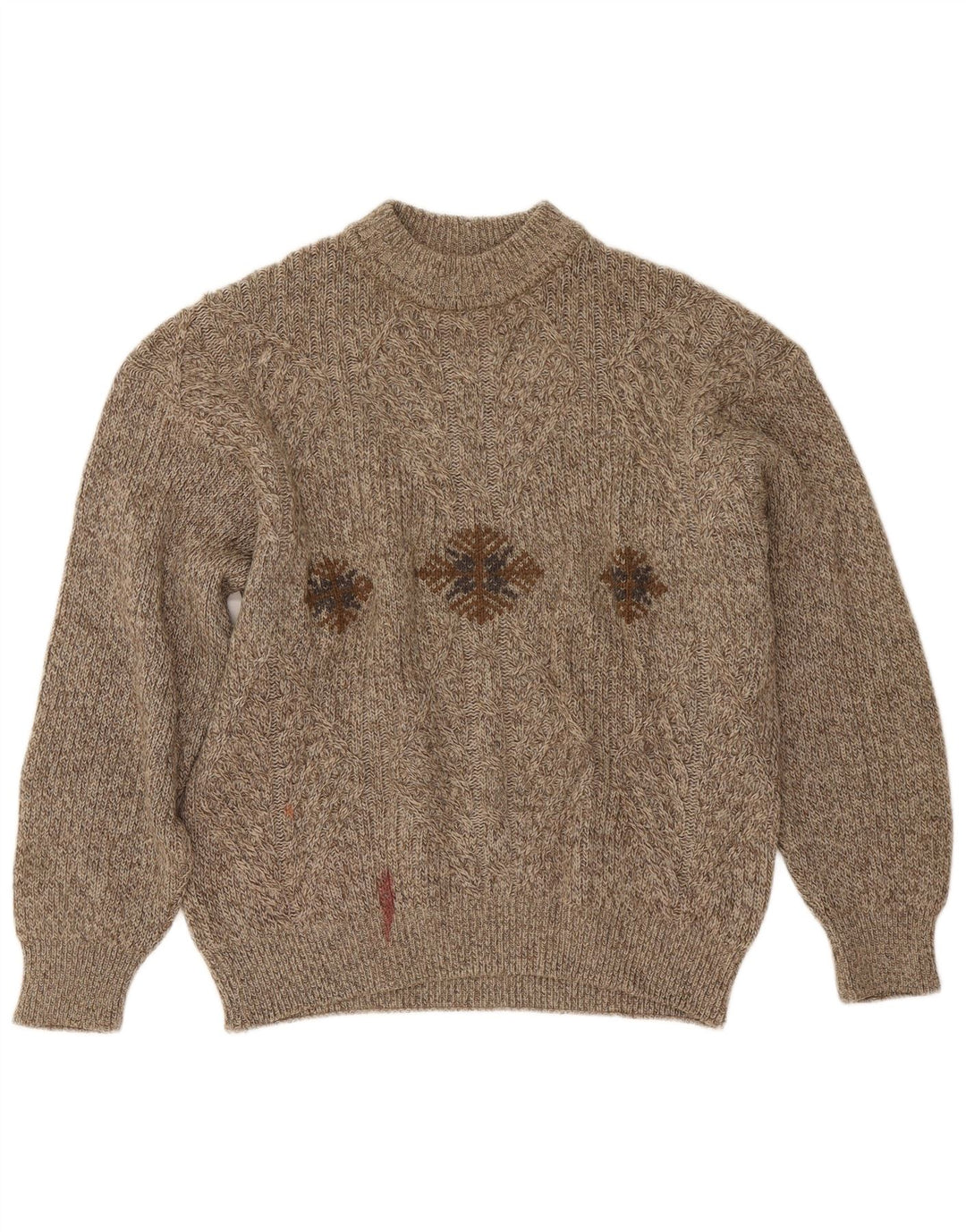 Cacharel Suéter masculino com gola redonda grande bege Fair Isle