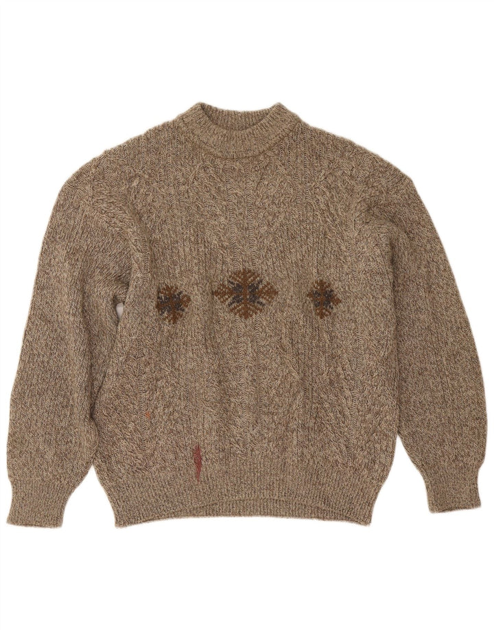 Cacharel Suéter masculino com gola redonda grande bege Fair Isle