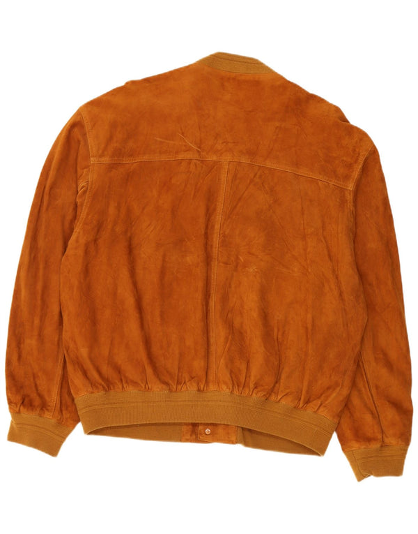Jaqueta bomber masculina vintage de camurça IT 52 couro marrom grande