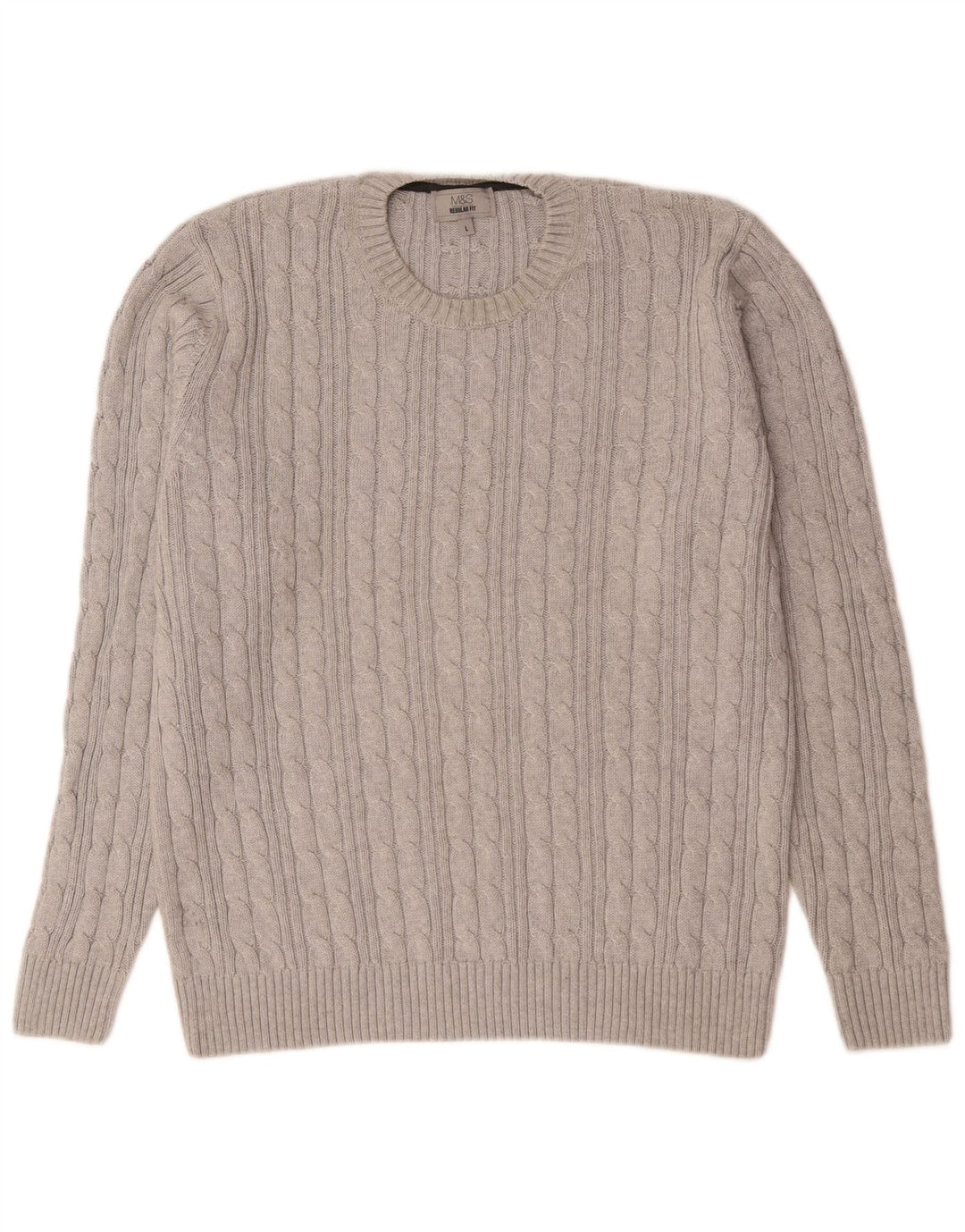 Suéter masculino Marks & Spencer com ajuste regular e gola redonda, grande algodão cinza