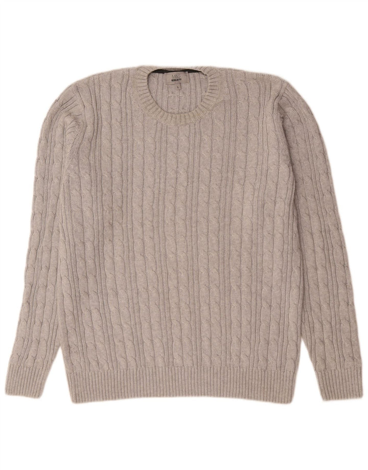 Suéter masculino Marks & Spencer com ajuste regular e gola redonda, grande algodão cinza