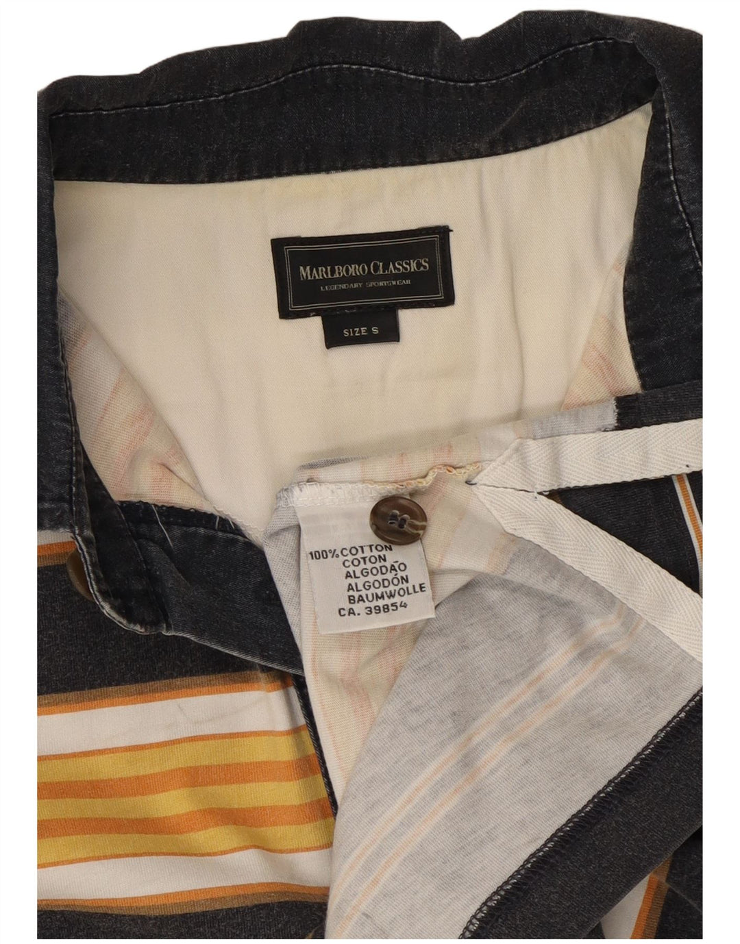 Camisa polo masculina Marlboro Classics pequena listrada amarela de algodão