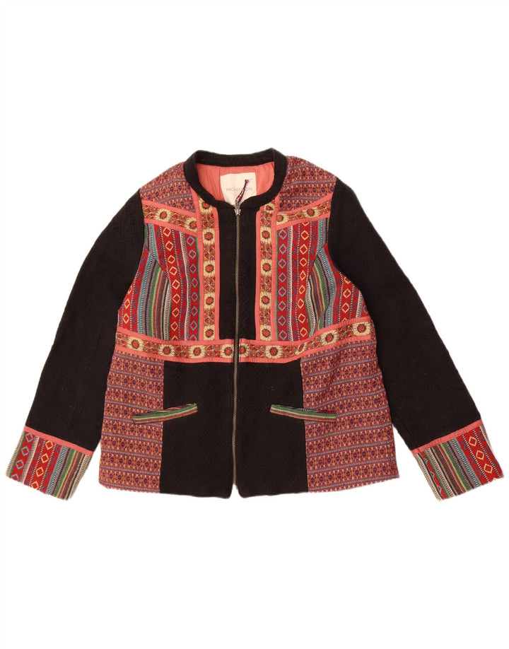 Jaqueta blazer feminina Monsoon Reino Unido 18 XL preta Fair Isle algodão