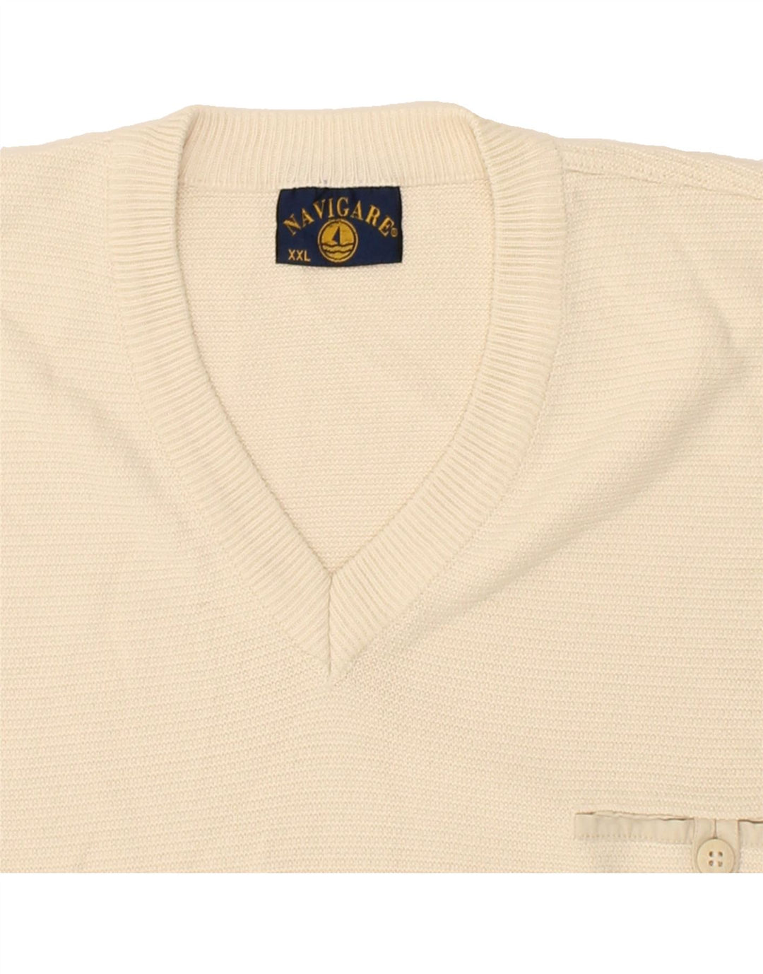 NAVIGARE Mens V-Neck Jumper Sweater 2XL Beige Cotton Vintage Navigare and Second-Hand Navigare from Messina Hembry 