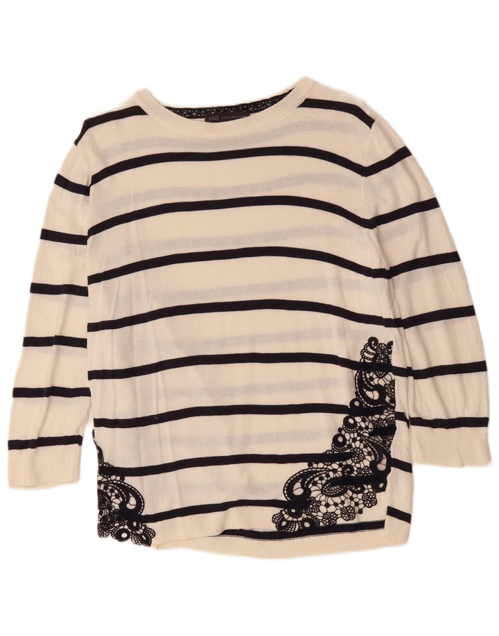 Suéter feminino MARKS & SPENCER com gola canoa Reino Unido 12 médio branco