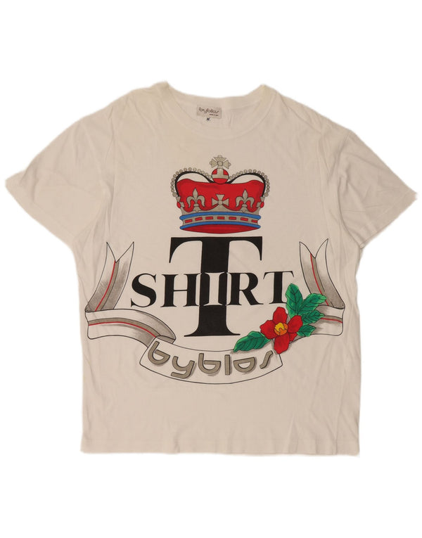 Camiseta feminina gráfica Byblos UK 14 médio branco