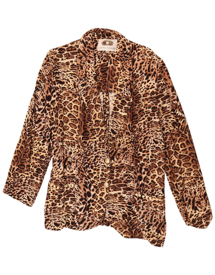 Jaqueta blazer feminina vintage com 2 botões IT 48 XL marrom animal print viscose