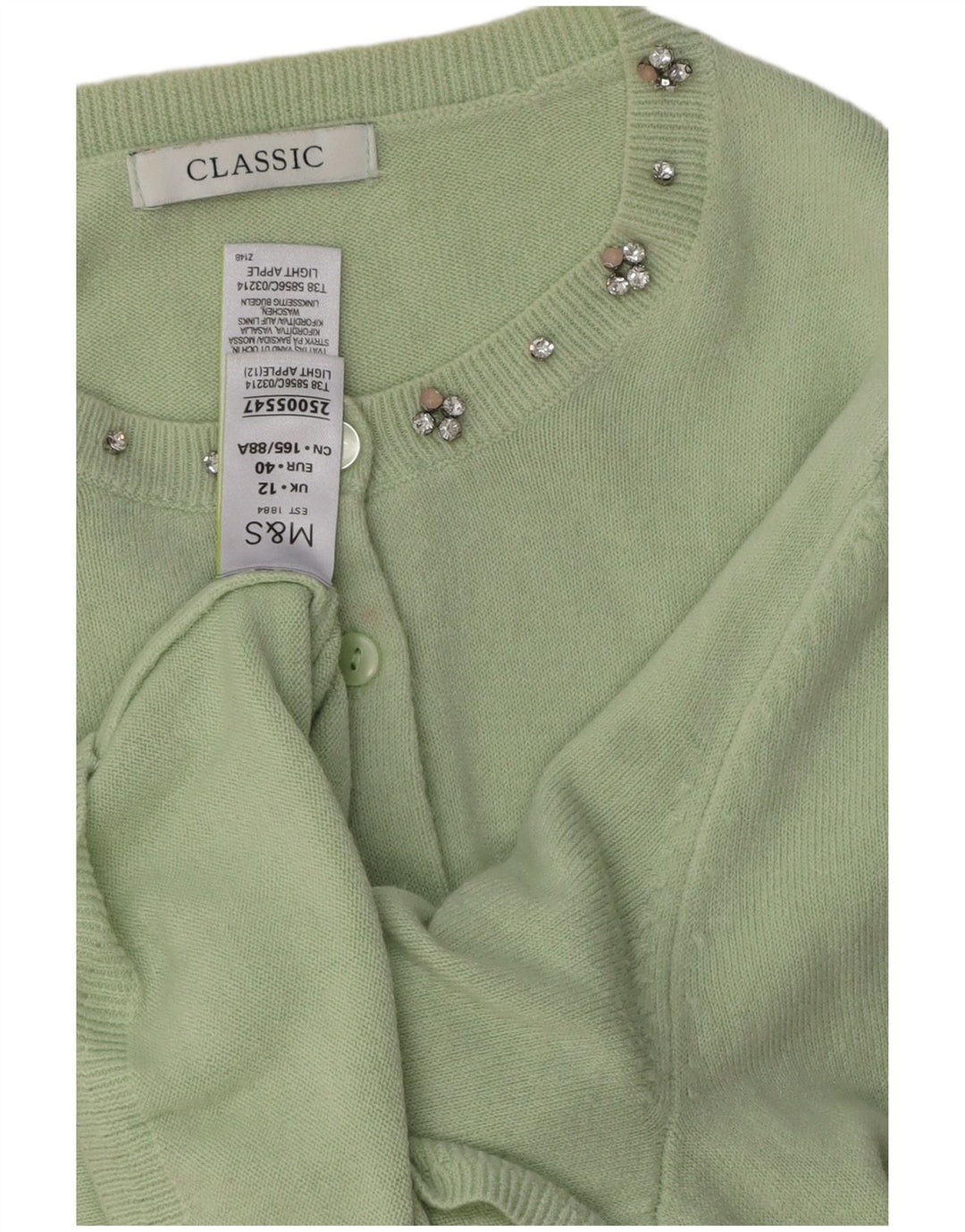 Suéter cardigã feminino clássico MARKS & SPENCER Reino Unido 12 acrílico verde médio