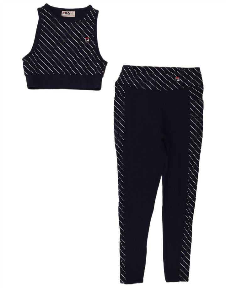 Conjunto feminino Fila de 2 peças UK 12 algodão listrado azul marinho médio