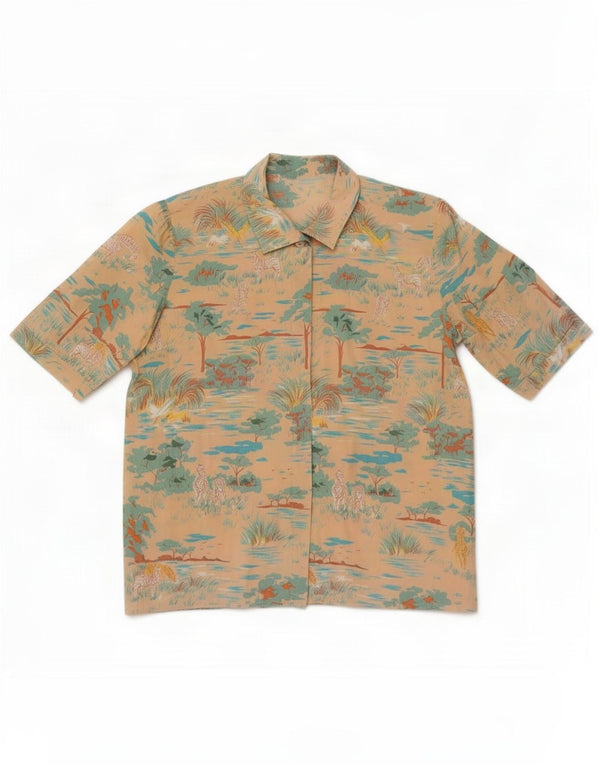 Camisa feminina vintage de manga curta Jungle UK 12 Floral bege médio