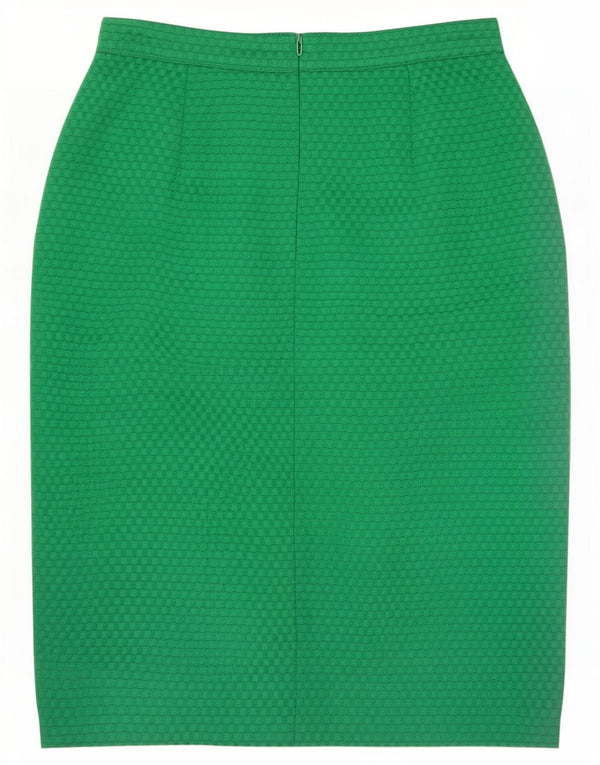 Saia lápis feminina vintage média W28 seda geométrica verde
