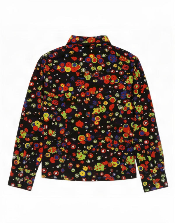 Pulôver feminino vintage de manga comprida UK 10 pequeno floral preto