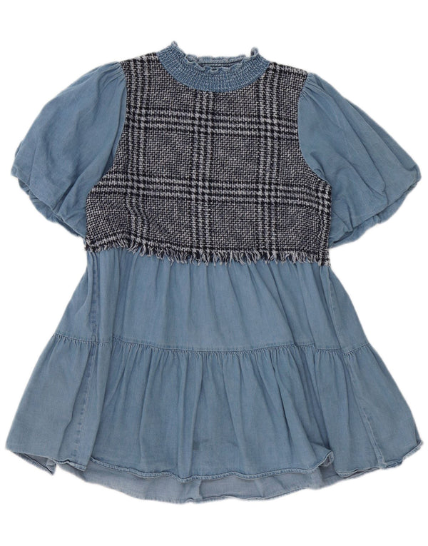 Vestido feminino Zara em camadas UK 10 pequeno algodão xadrez azul