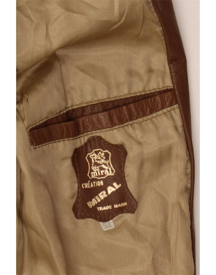 Jaqueta de couro masculina vintage IT 52 XL marrom colorblock