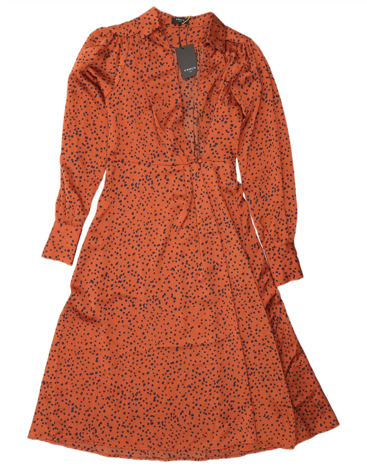 Vestido maxi feminino de manga comprida FRNCH UK 10 pequeno poliéster manchado laranja
