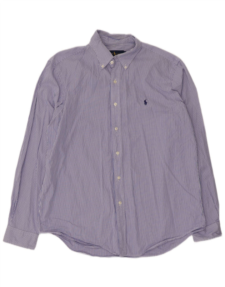 Camisa masculina Ralph Lauren grande algodão listrado azul