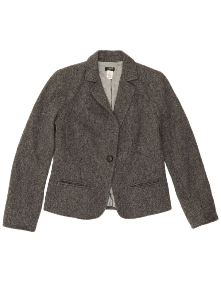 Jaqueta blazer feminina J. Crew com 1 botão US 4 pequena lã espinha de peixe cinza