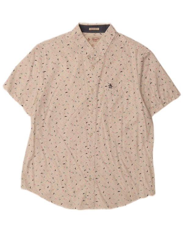 Camisa masculina Penguin Heritage manga curta slim fit grande branca manchada