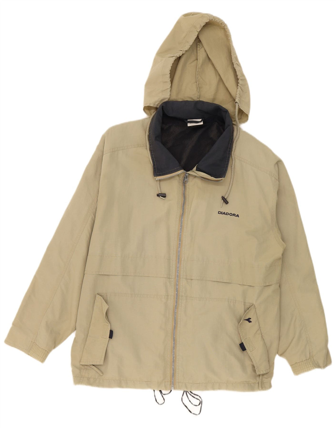 Jaqueta de chuva masculina Diadora com capuz UK 40 grande cáqui