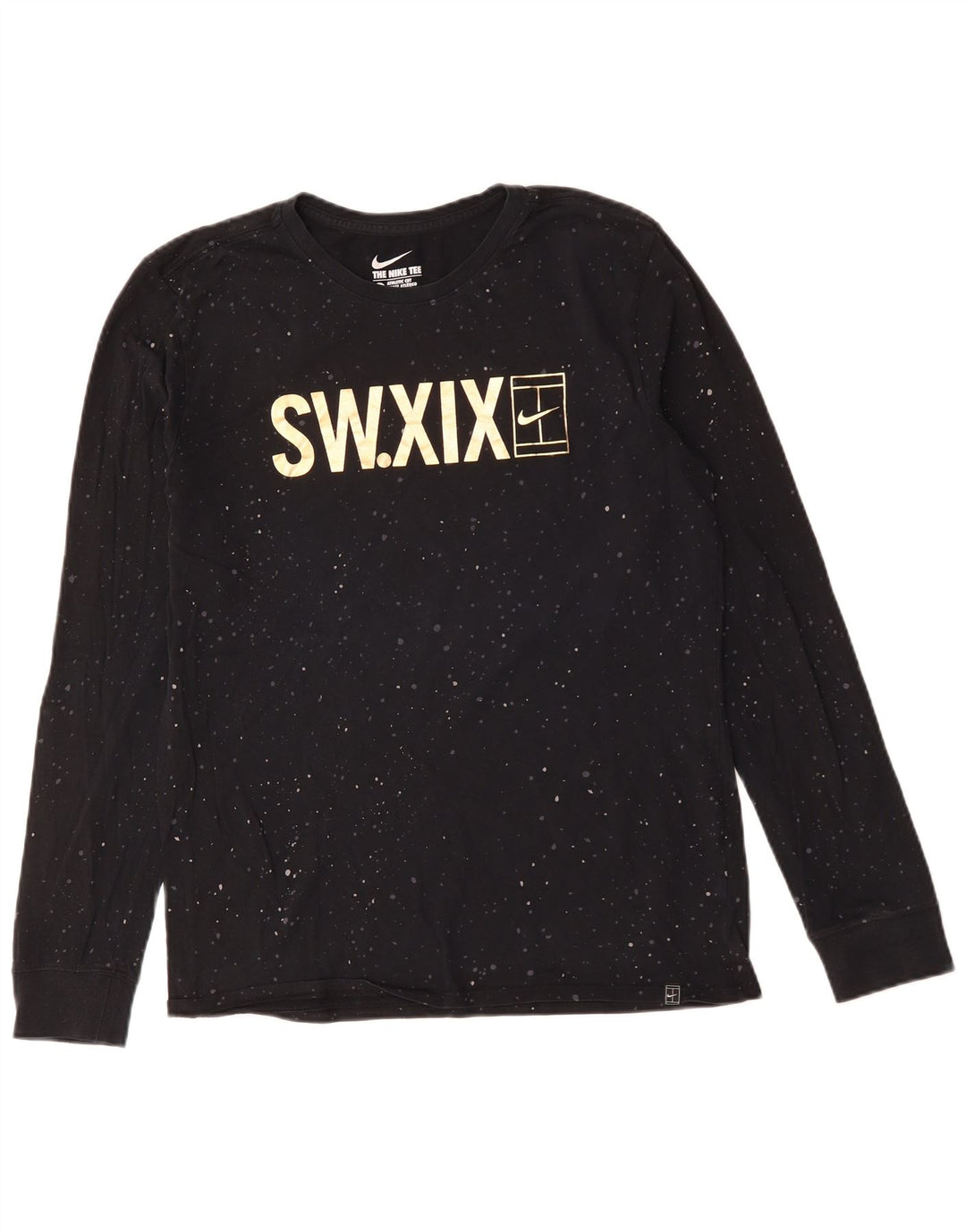 Top gráfico masculino Nike Athletic Cut manga comprida médio preto manchado de algodão