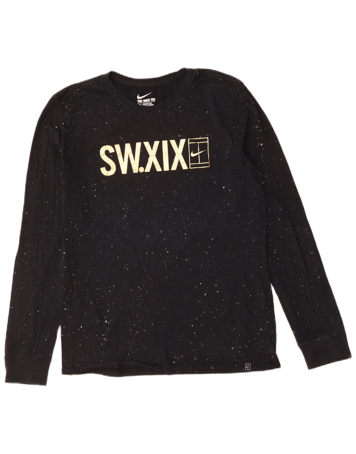 Top gráfico masculino Nike Athletic Cut manga comprida médio preto manchado de algodão