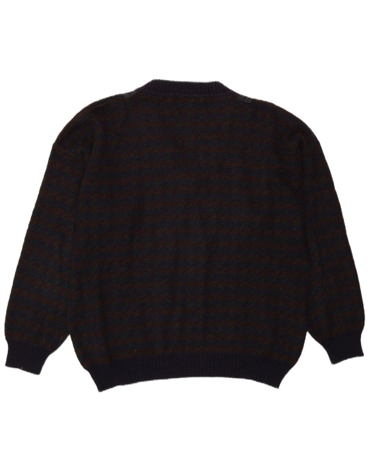 Suéter masculino vintage com decote em V XL xadrez roxo