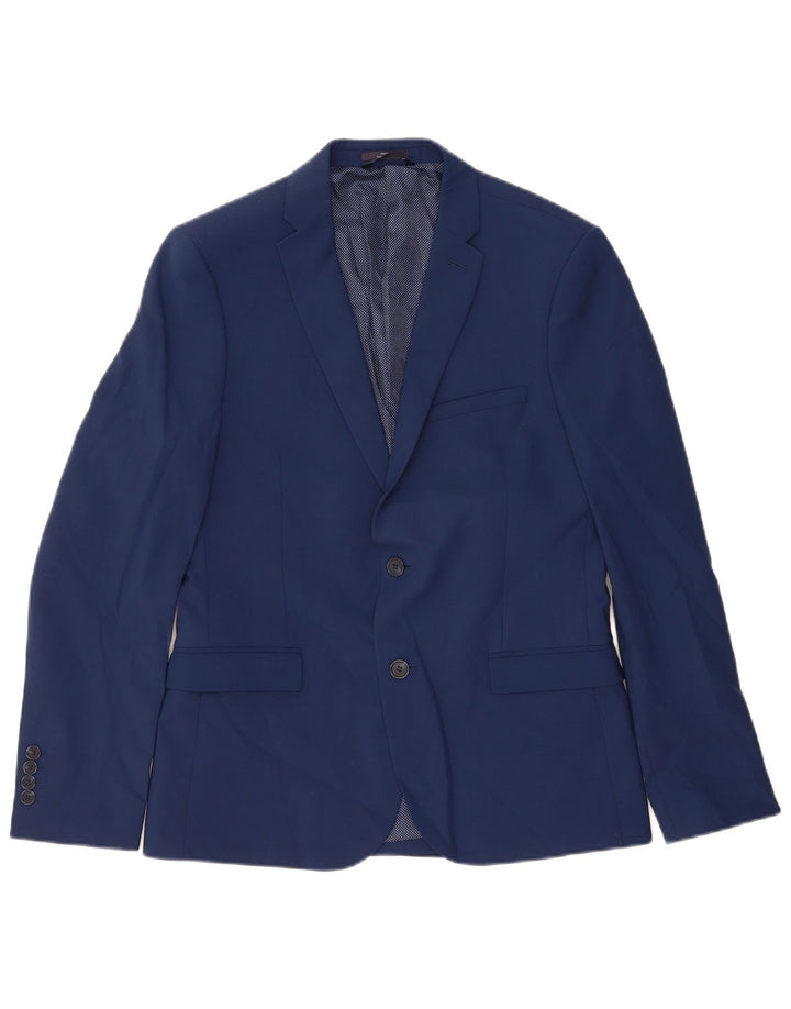 Jaqueta blazer masculina de 2 botões Marks & Spencer Reino Unido 38 lã azul médio