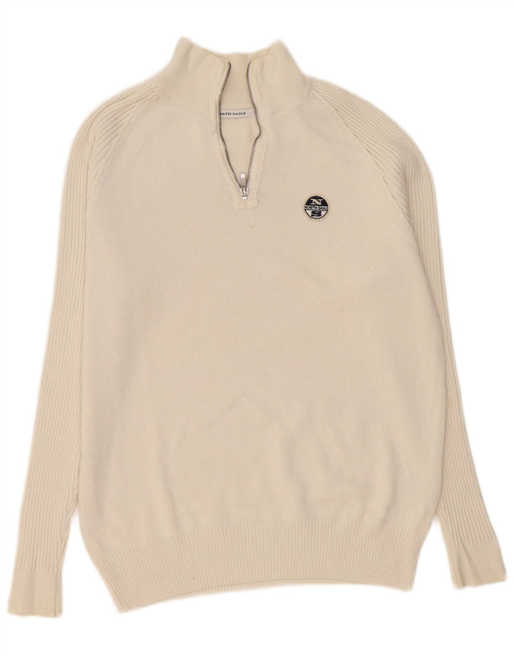 Suéter masculino North Sails com zíper e gola grande de algodão bege