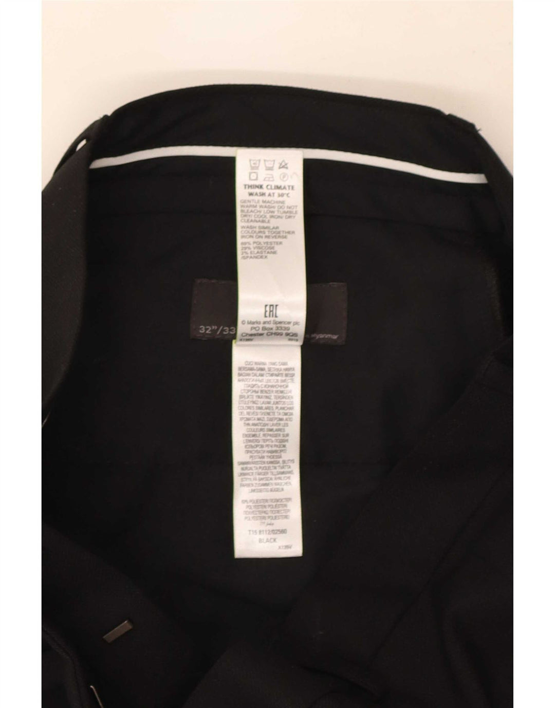 Calça masculina Marks & Spencer Slim Fit W32 L33 Poliéster Preto