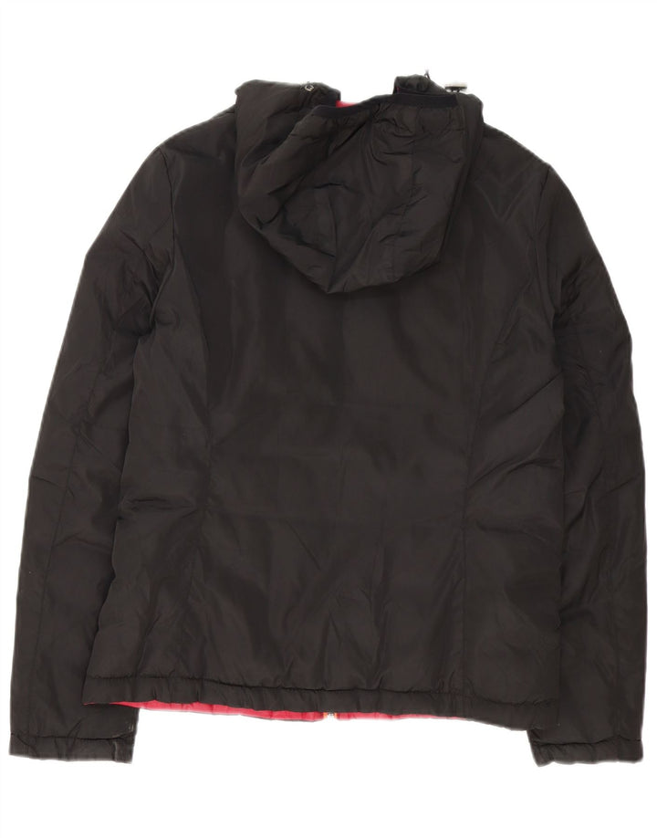 Jaqueta acolchoada reversível com capuz feminino K-Way Reino Unido 14 grande nylon preto