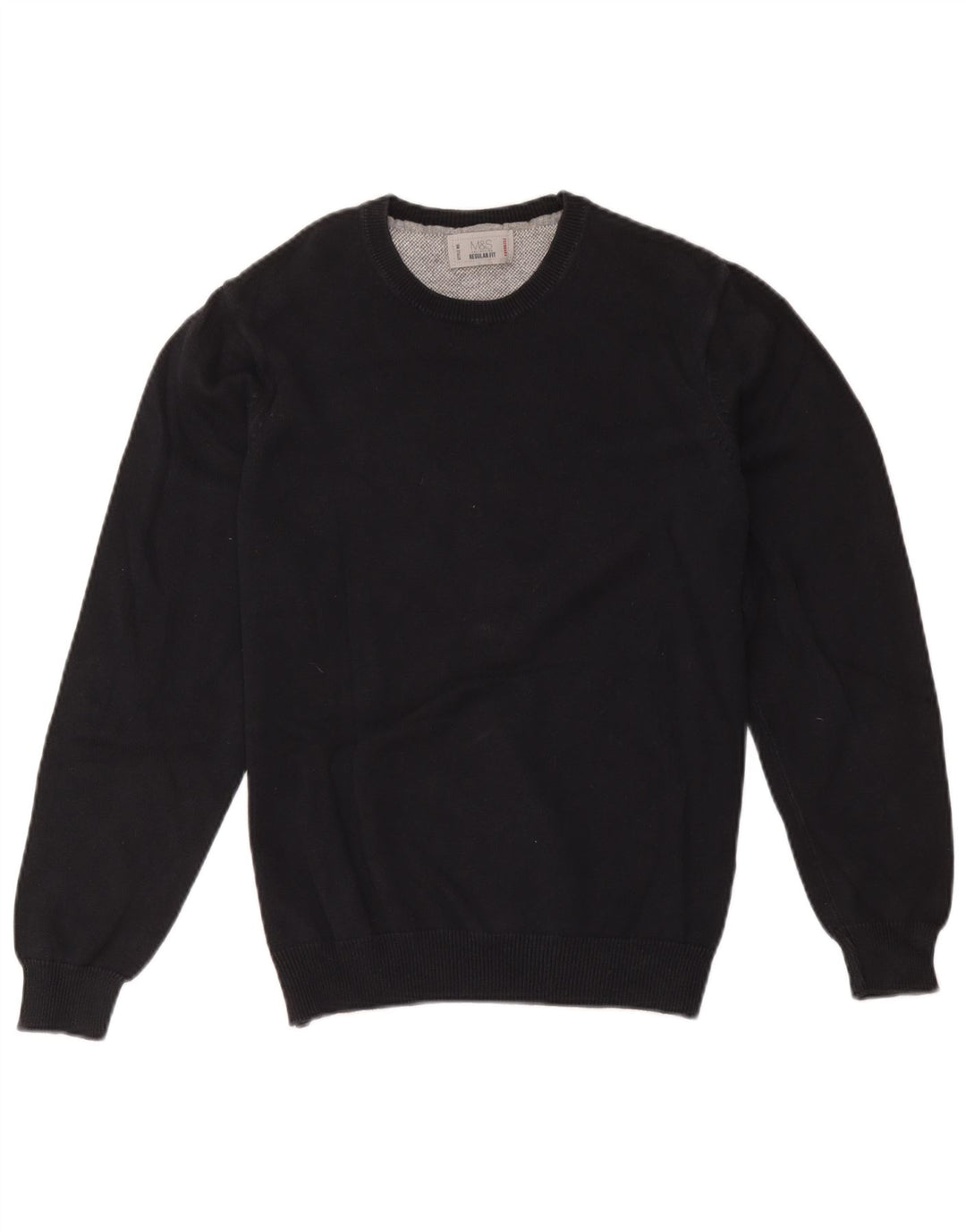 Suéter masculino Marks & Spencer com ajuste regular e gola redonda, preto médio