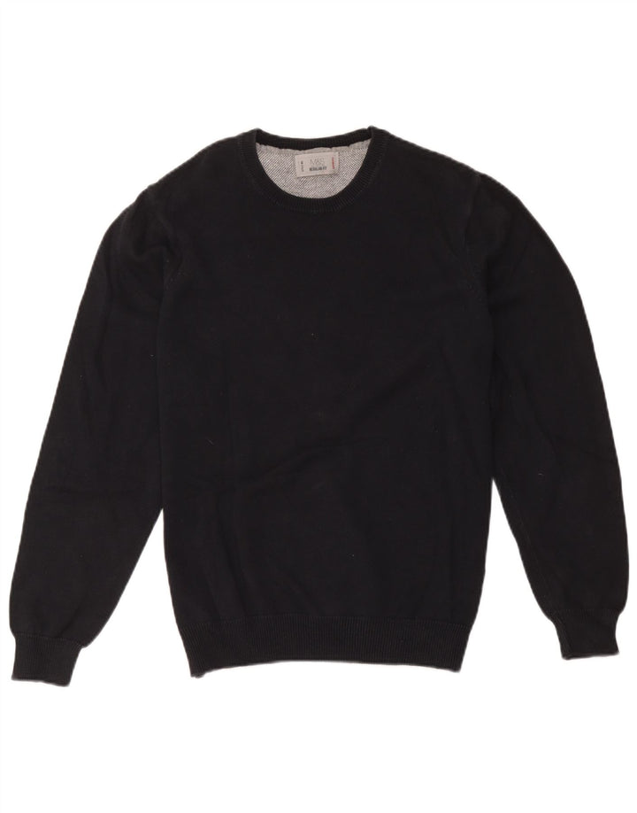 Suéter masculino Marks & Spencer com ajuste regular e gola redonda, preto médio