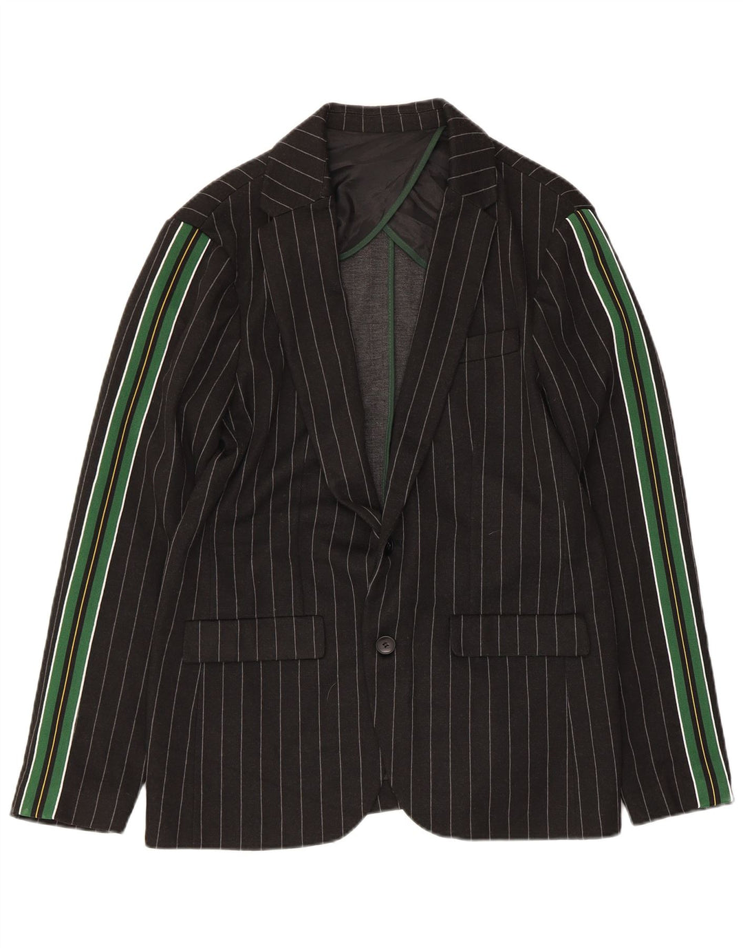 Jaqueta blazer masculina Zara com 2 botões Reino Unido 40 poliéster listrado preto grande