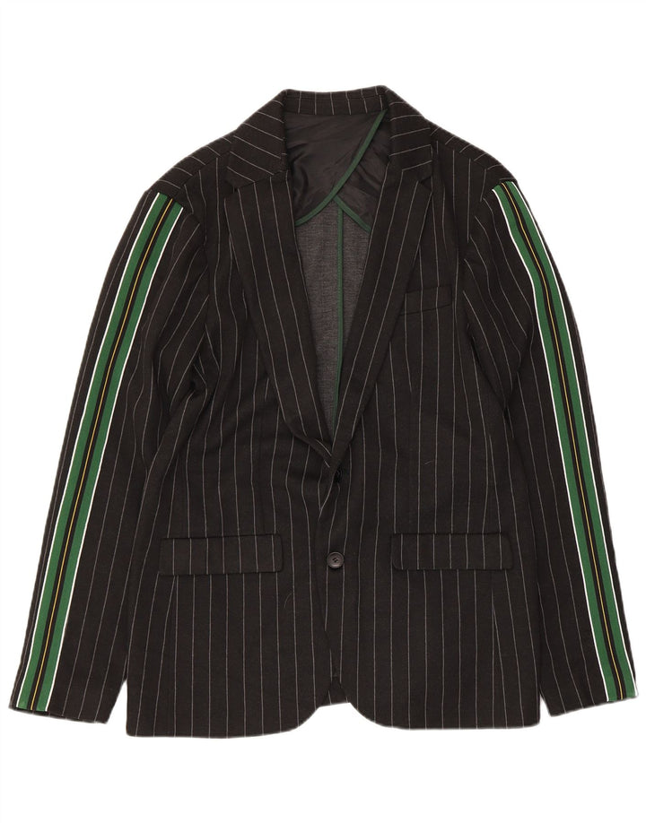 Jaqueta blazer masculina Zara com 2 botões Reino Unido 40 poliéster listrado preto grande