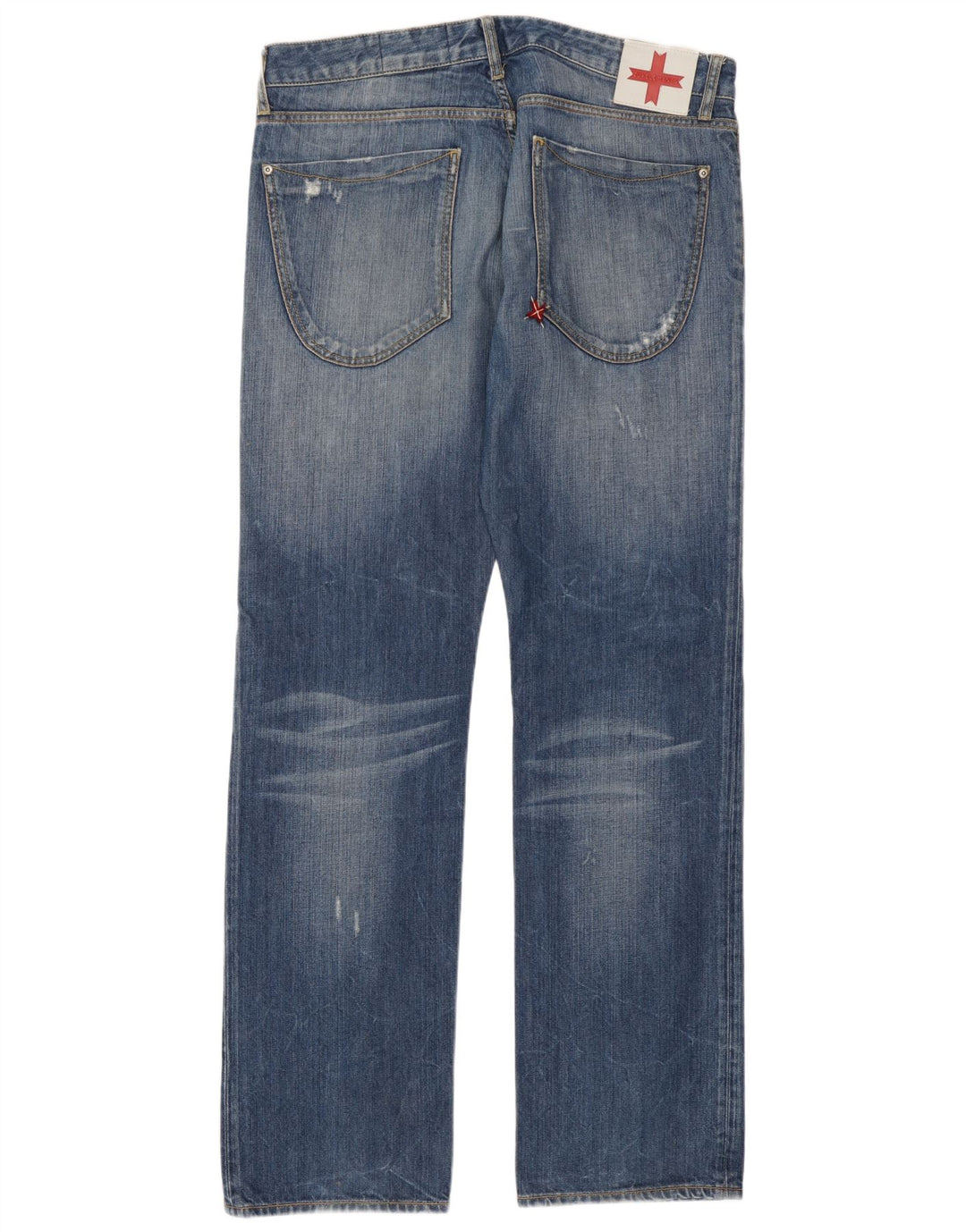 Zu Elements Calça jeans reta masculina desgastada W36 L35 algodão azul
