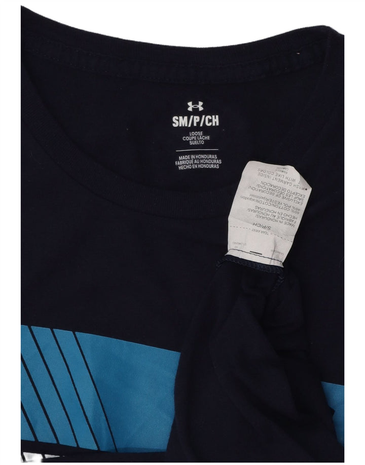 Camiseta gráfica masculina UNDER ARMOUR pequena algodão azul marinho
