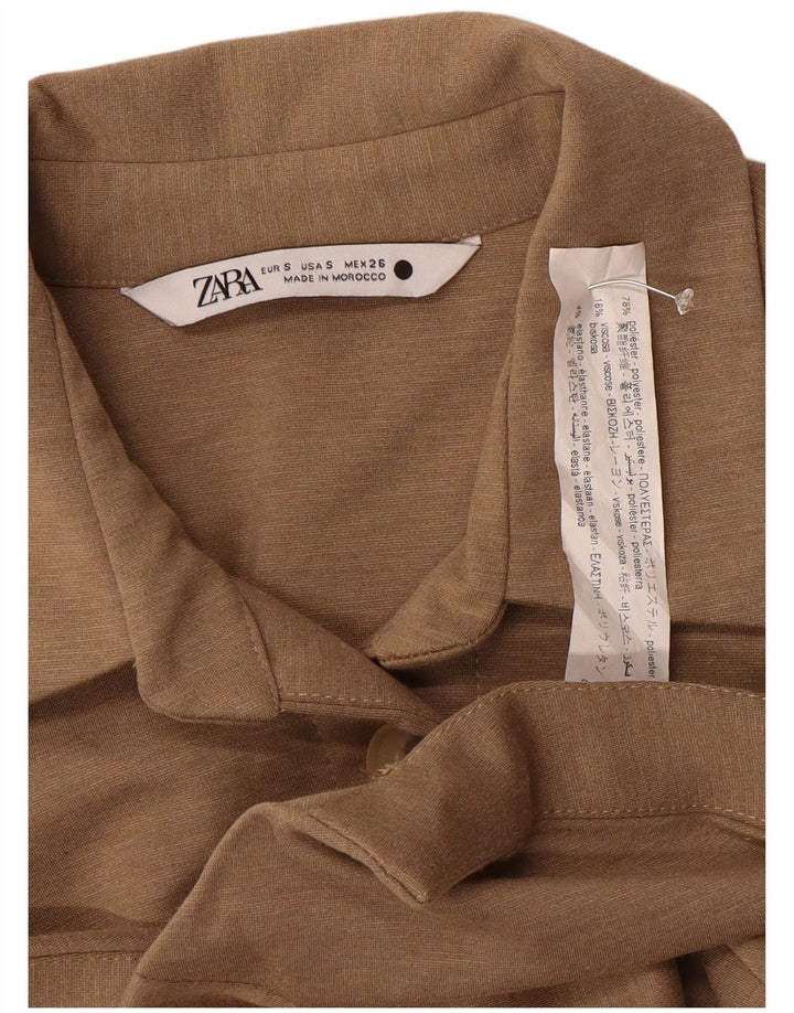 Blusa camisa feminina Zara Reino Unido 10 pequena marrom poliéster