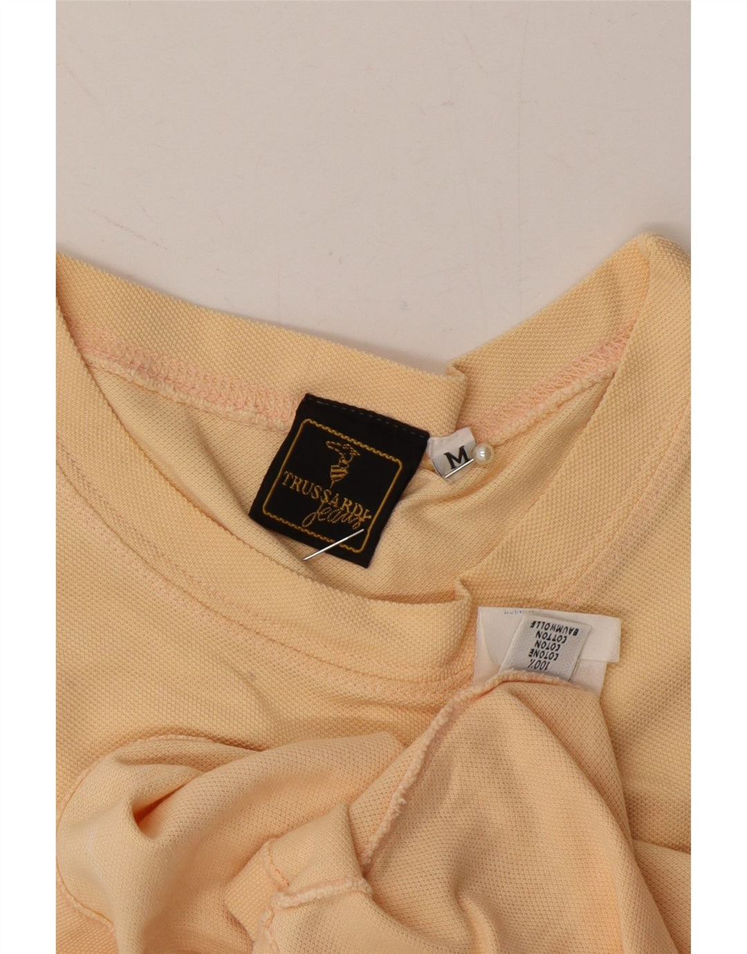 TRUSSARDI JEANS Mens T-Shirt Top Medium Yellow Cotton Vintage Trussardi Jeans and Second-Hand Trussardi Jeans from Messina Hembry 