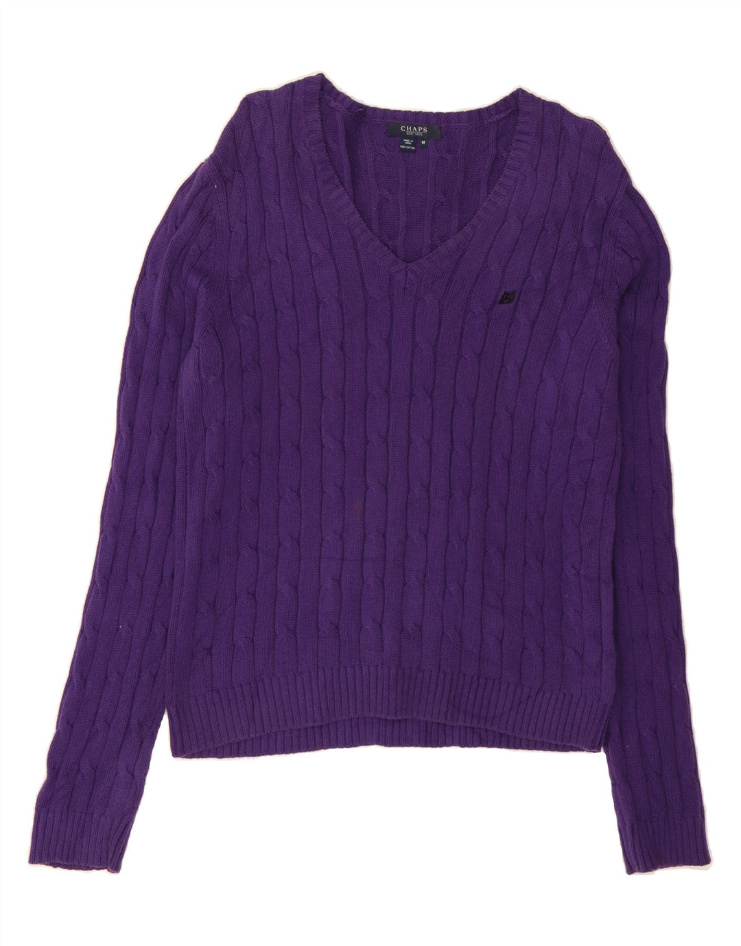 CHAPS Womens V-Neck Jumper Sweater UK 14 Medium Purple Cotton Vintage Chaps and Second-Hand Chaps from Messina Hembry 