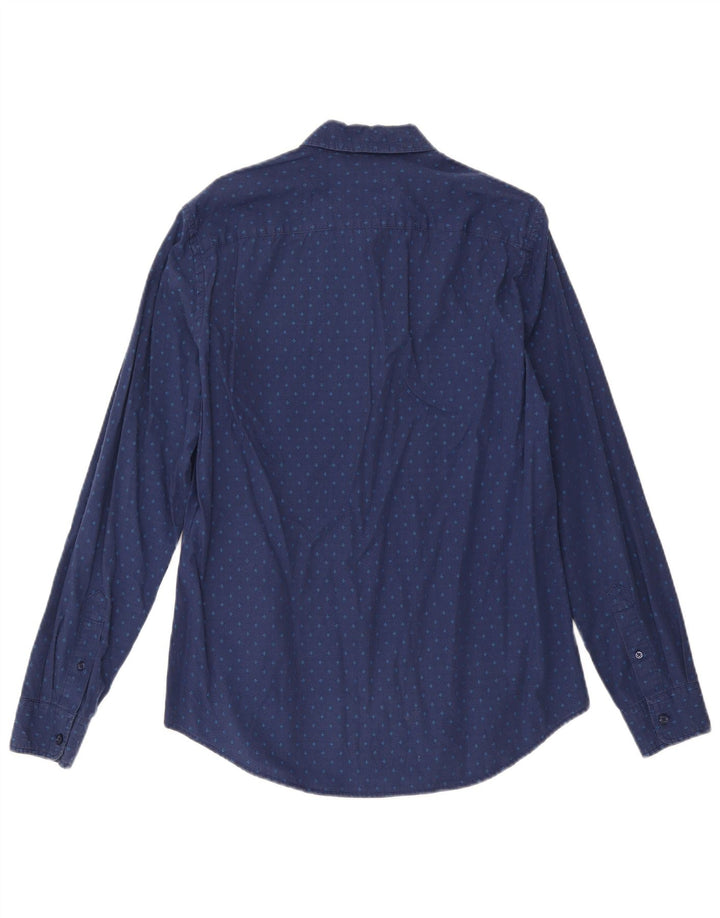 Camisa masculina Benetton grande algodão manchado azul marinho