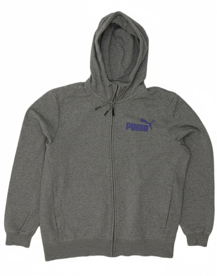 Suéter masculino PUMA com capuz e zíper gráfico grande algodão cinza