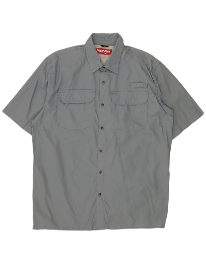 Wrangler Camisa masculina de manga curta grande algodão cinza