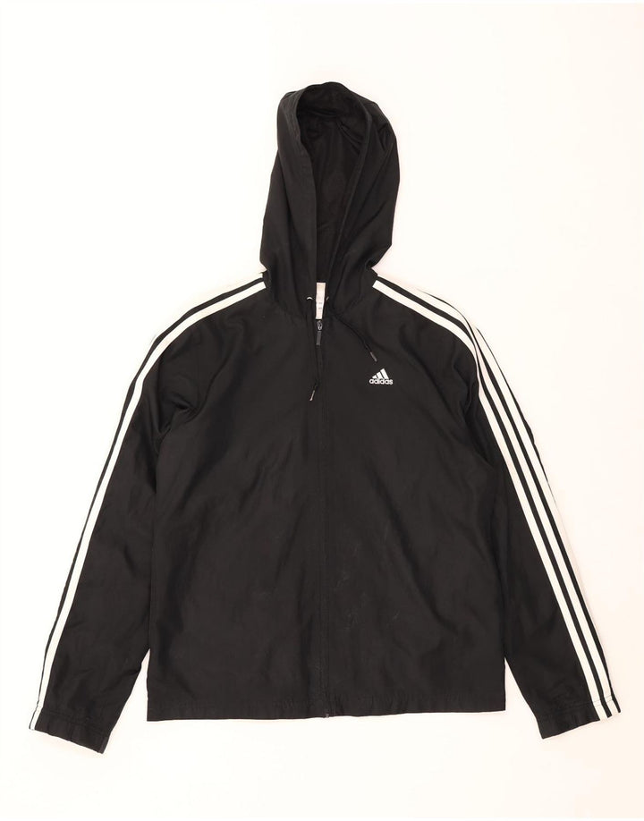 Adidas Womens Hooded Tracksuit Top Jacket UK 14 Grande Poliéster Preto