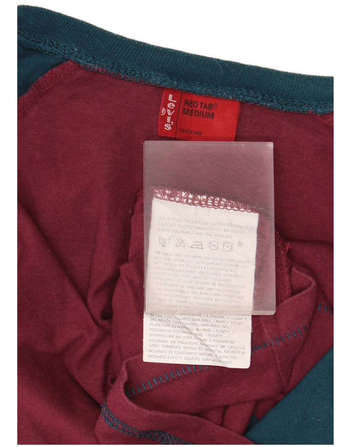 Top gráfico feminino Levi's de manga comprida UK 14 Medium Burgundy Colourblock