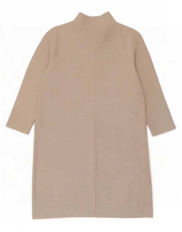 Zara Vestido feminino manga 3/4 Reino Unido 12 poliéster bege médio