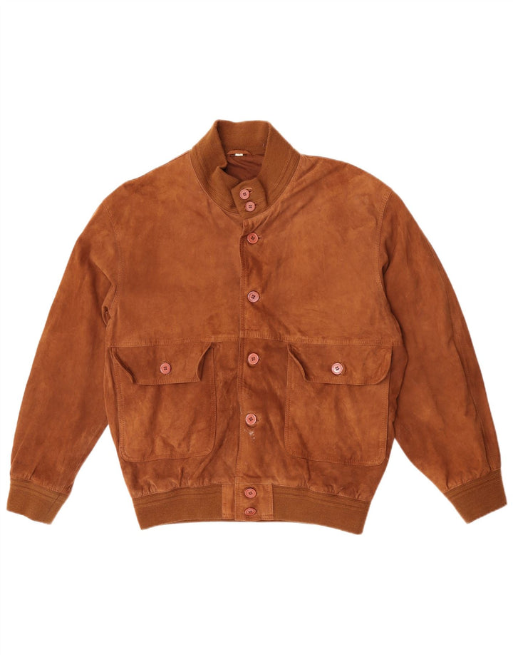 Jaqueta bomber masculina vintage de camurça EU 52 XL couro marrom